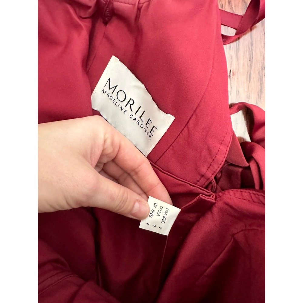 Mori Lee by Madeline Gardner Red Beaded Waist Plunge Cocktail Formal Dress - Picture 10 of 10
